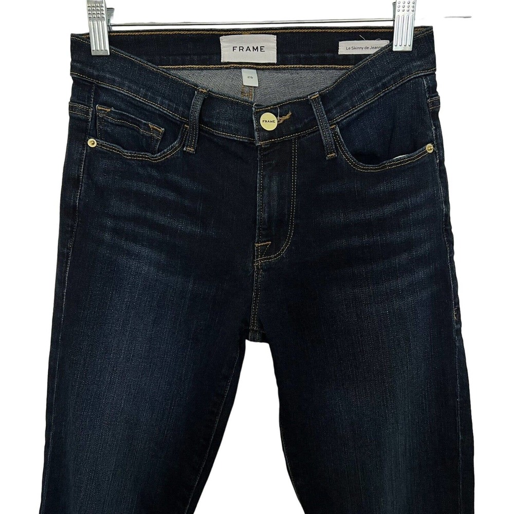 FRAME Women's Le Skinny de Jeanne Wellington Dark Frayed Hem Jeans - Size 25 - Picture 2 of 7